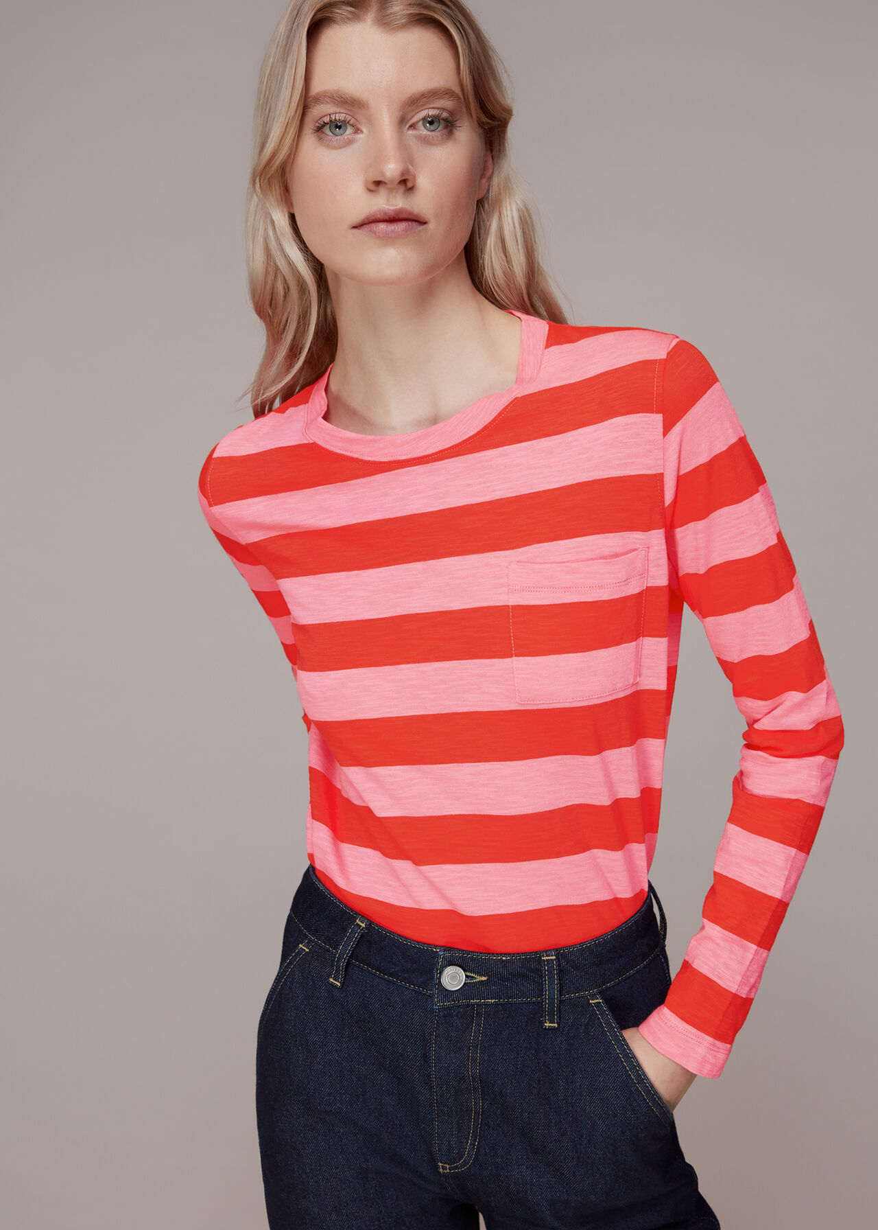 Stripe Crew Neck Pocket Top